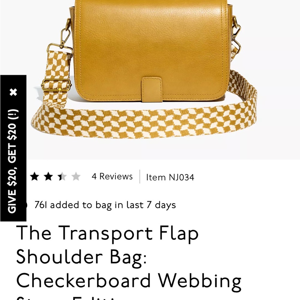 Madewell Yellow Crossbody Bag with Checkerboard Strap